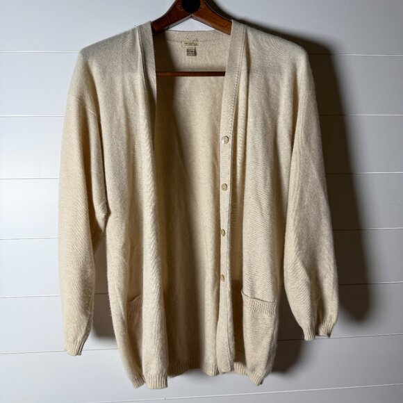 Malo 100% Cashmere Sweater Twin Set -Tank & Cardigan- Cream Size Small- Vintage - Picture 1 of 14
